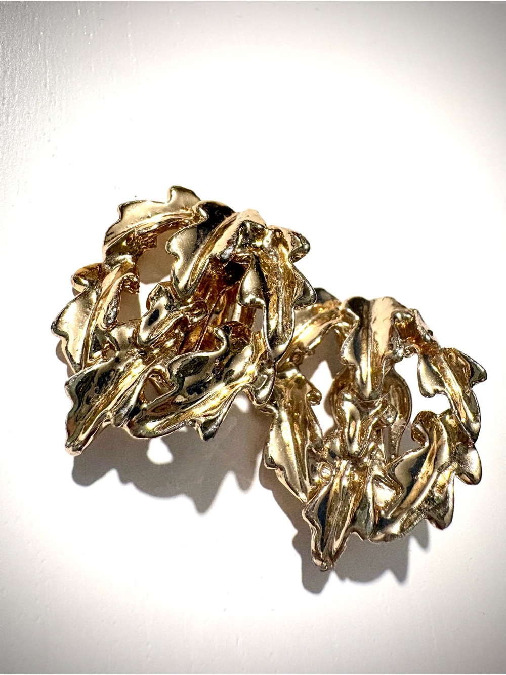 Vintage Gold-tone Sculpted Leaf Clip-On Earrings
